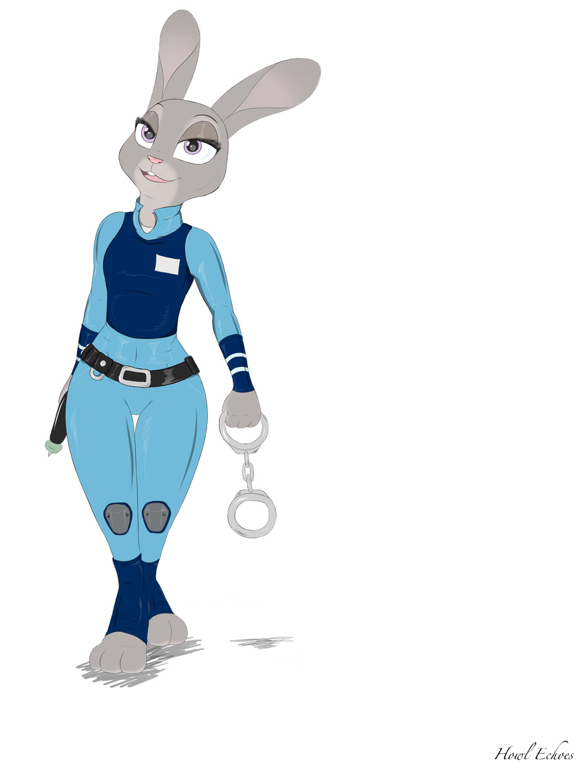 clothing cuffs disney female handcuffs hi_res howl_echoes judy_hopps lagomorph looking_at_viewer mammal purple_eyes rabbit shackles solo zootopia