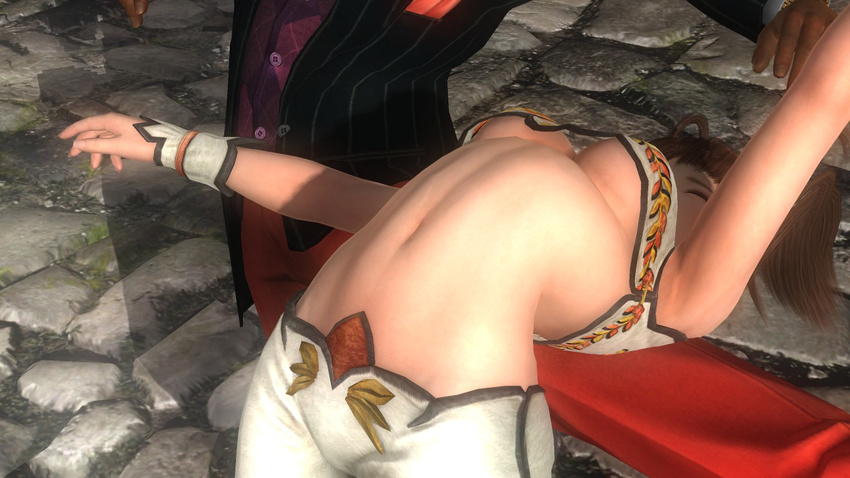 close-up dead_or_alive dead_or_alive_5 lei_fang midriff navel ryona screenshot stretch underboob video_game zack_(doa)