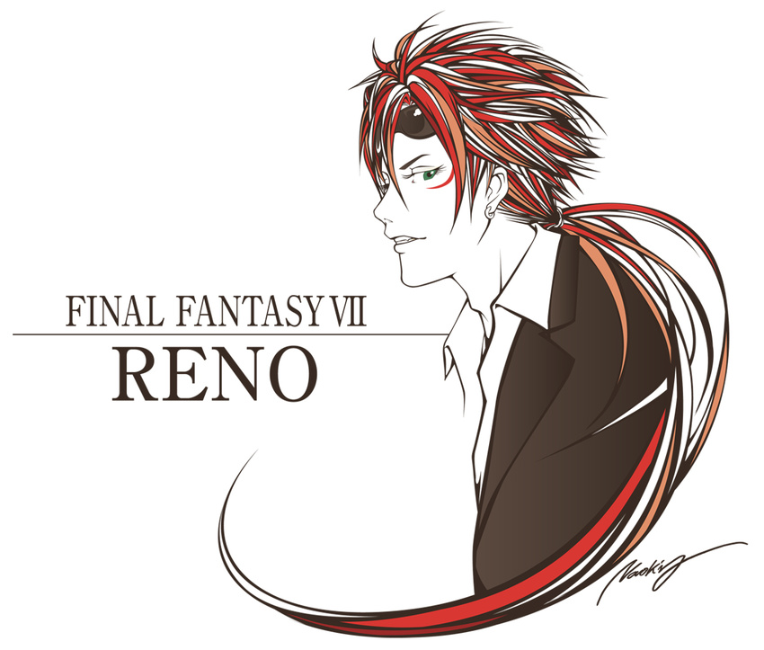 artist_name bad_id bad_pixiv_id collared_shirt commentary_request copyright_name final_fantasy final_fantasy_vii limited_palette long_hair male_focus parted_lips ponytail red_hair reno shirt signature simple_background solo upper_body very_long_hair white_background yamamoto_naoki_(bassman_naoki)