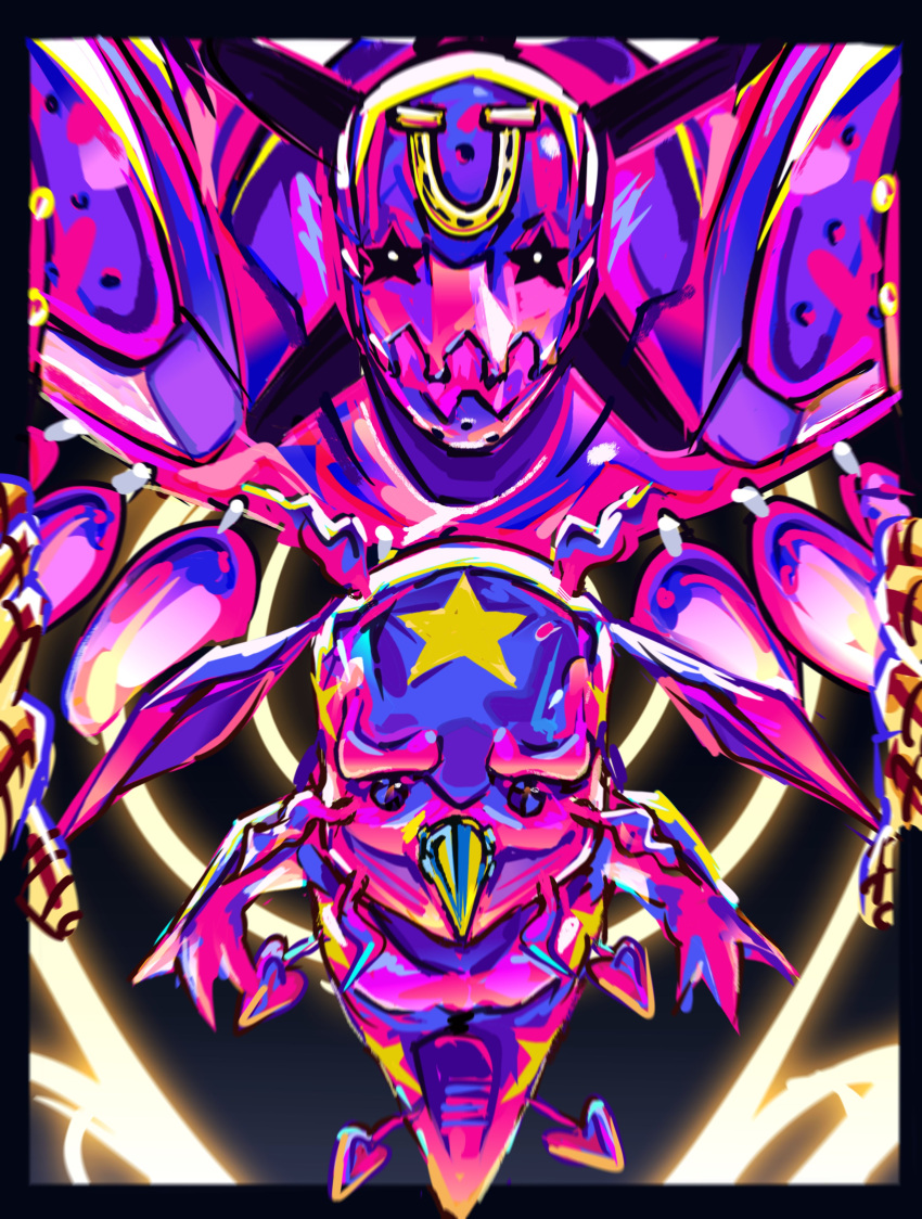 absurdres colored_skin golden_rectangle heart_ornament highres horse_print horseshoe horseshoe_hat_ornament horseshoe_ornament jojo_no_kimyou_na_bouken pink_skin solo spacedawgspace stand_(jojo) steel_ball_run tusk_(stand) tusk_act1 tusk_act4