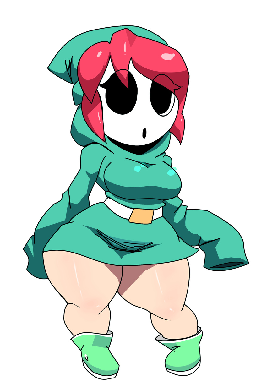 female hair hood mario_bros mask nintendo pink_hair shygirl shyguy solo thick_thighs unknown_artist video_games wide_hips