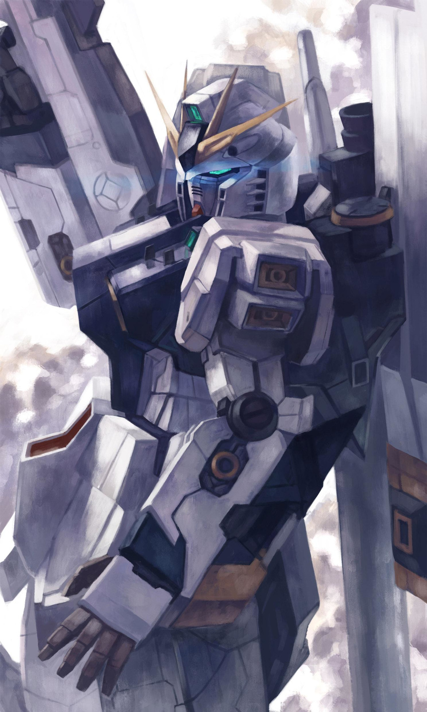 beam_rifle char's_counterattack daue energy_gun fin_funnels funnels green_eyes gundam highres mecha no_humans nu_gundam realistic science_fiction weapon