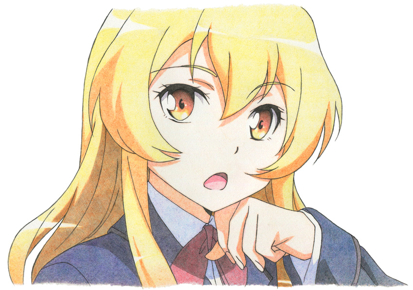 blonde_hair colored_pencil_(medium) derivative_work ikkyuu_tensai jinjin-roririn long_hair orange_eyes ryuugajou_nanana_no_maizoukin solo traditional_media