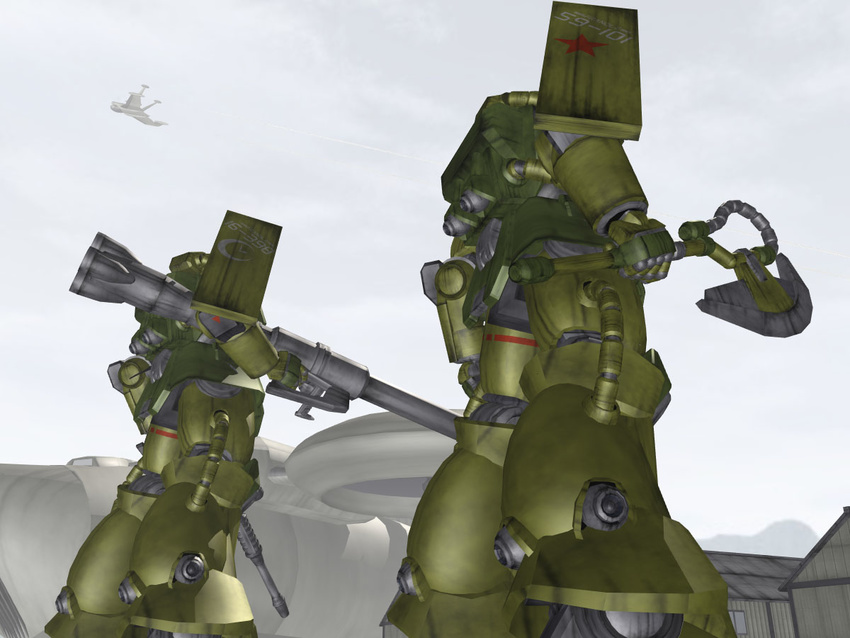 aircraft airplane axe gradient gradient_background gundam luggun mecha mobile_suit_gundam rj-i rocket_launcher weapon zaku zaku_ii