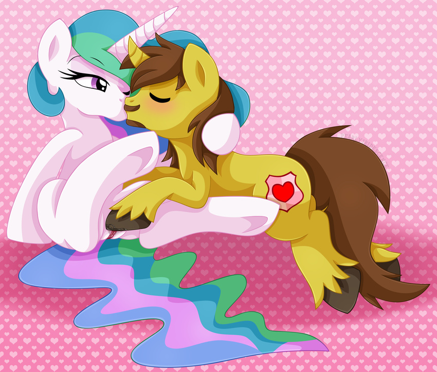 2015 equine fan_character female feral friendship_is_magic horn kissing male mammal my_little_pony pearlyiridescence princess_celestia_(mlp) pussy unicorn