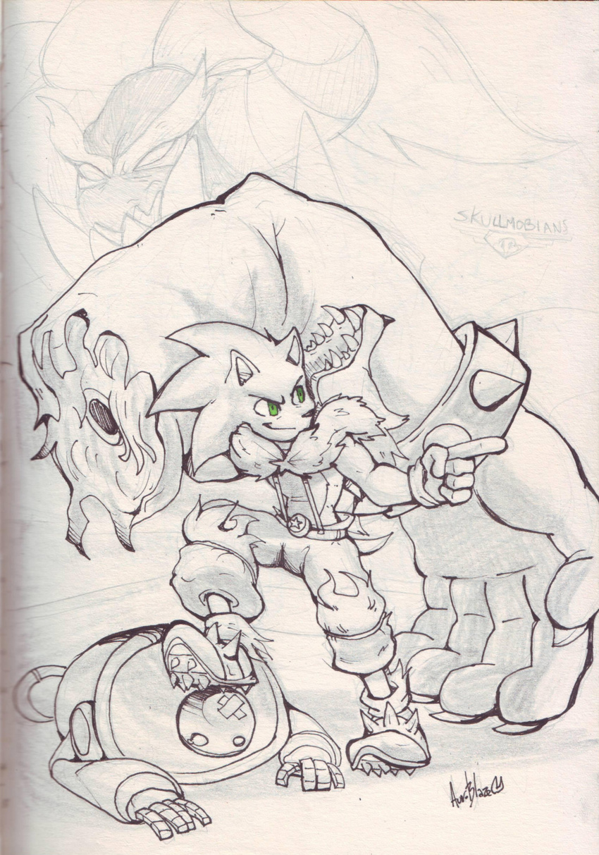 anthro auroblaze beowulf_(skullgirls) canine cosplay crossover green_eyes hedgehog horn machine male mammal mechanical parody pelt pointing robot severed_arm sketch skullgirls smile sonic_(series) sonic_the_hedgehog tusks video_games wolf zavok zeti