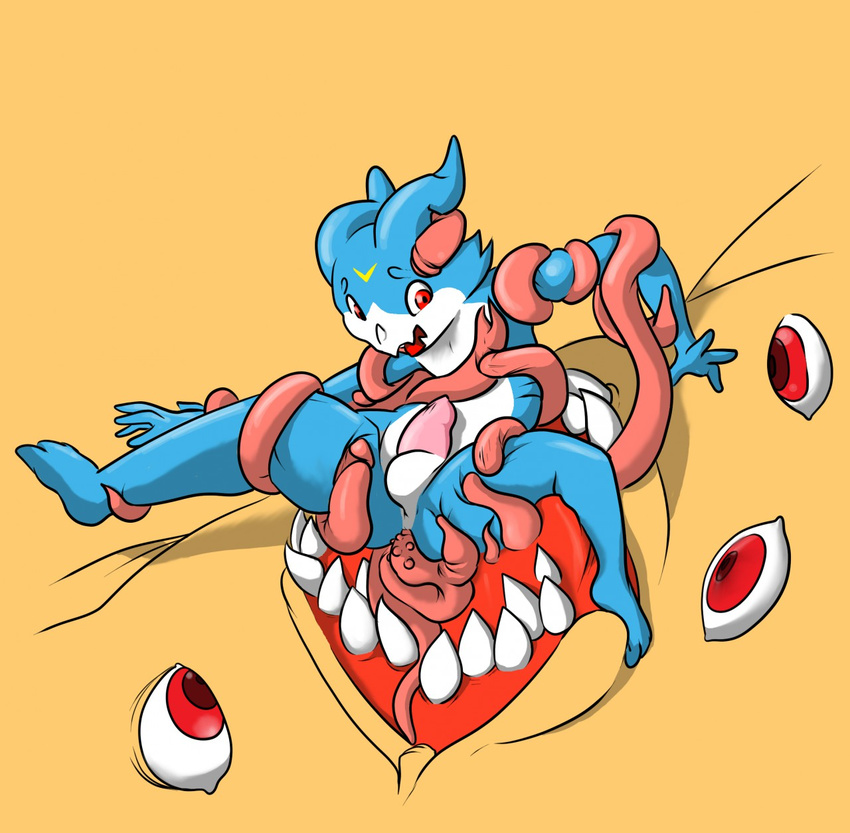 anal anal_insertion anal_penetration anthro anthrofied anus balls bound cel_shading digimon digital_media_(artwork) duo erection insertion male monster multiple_eyes open_mouth penetration penis penis_tentacles shiroh size_difference solo_focus teeth tentacles veemon