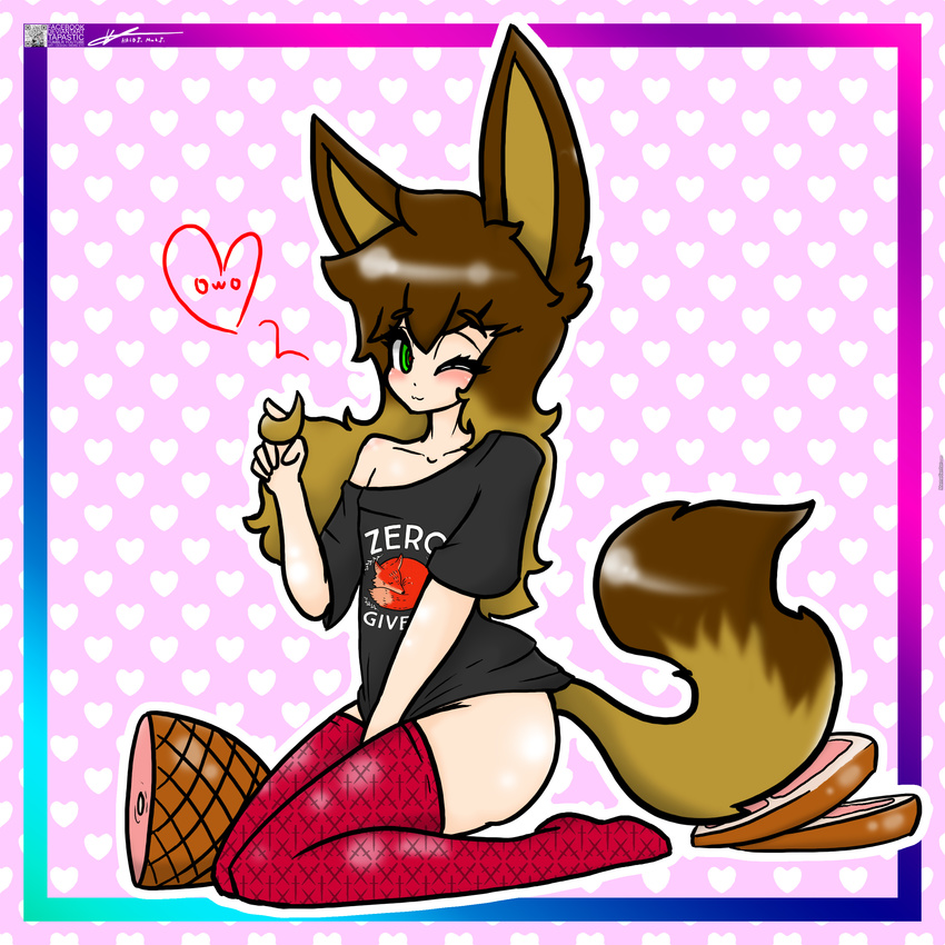 &lt;3 canine clothing female fenris_ulfr flat_chested halotroll legwear mammal meat owo solo thigh_highs wolf