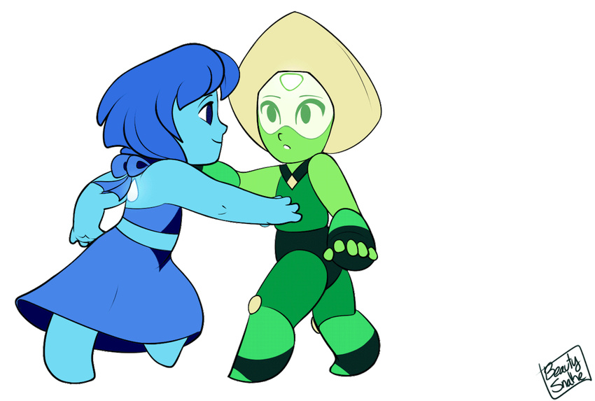 animated blue_hair blue_skin duo female green_skin hair lapis_lazuli peridot steven_universe