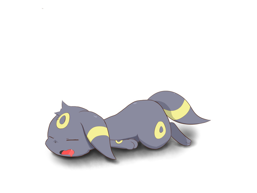 eeveelution eyes_closed feral lying nintendo on_front open_mouth plain_background pok&eacute;mon sleeping solo umbreon video_games white_background しろくろいの