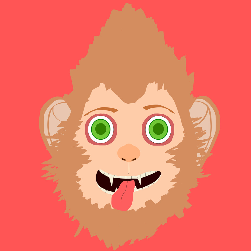 brown_fur brown_hair caboose3146_(artist) fur green_eyes hair league_of_legends looking_at_viewer male mammal monkey open_mouth plain_background primate smile solo tongue tongue_out video_games wukong