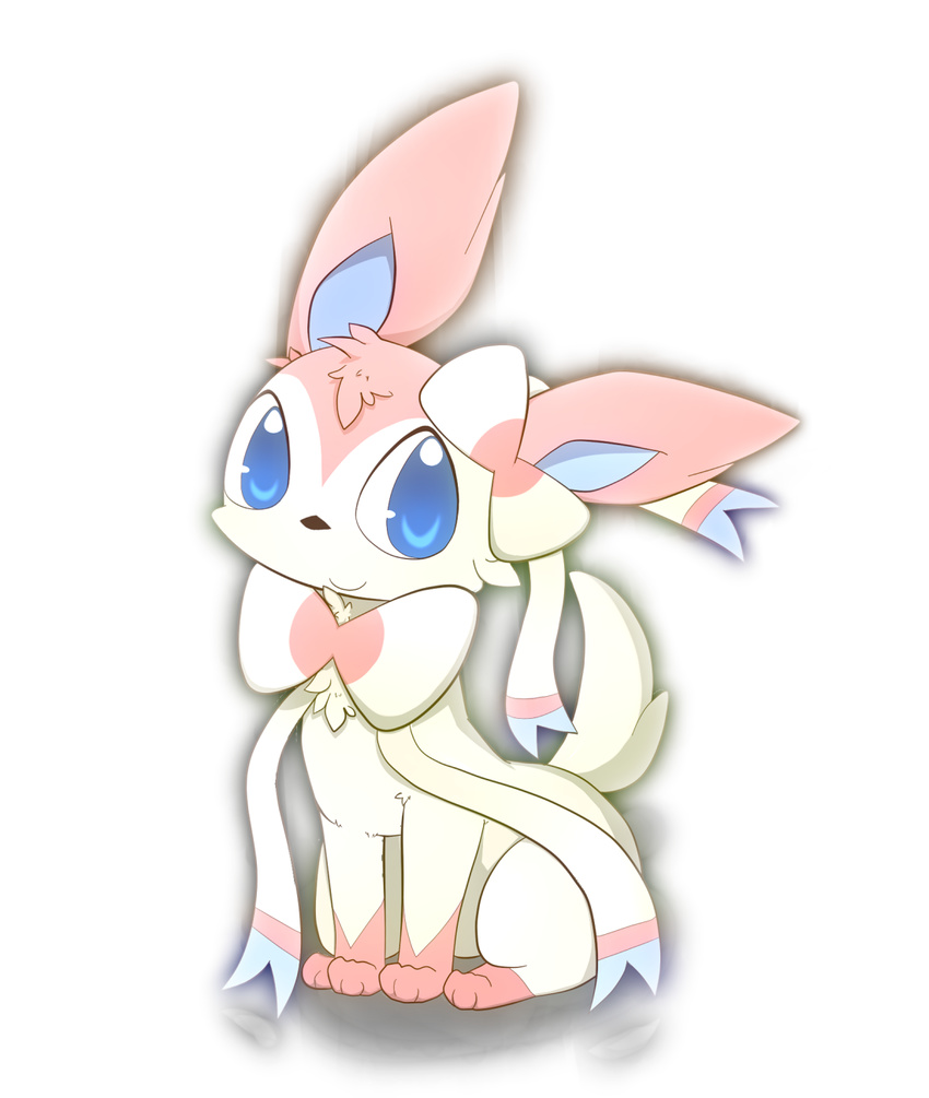 eeveelution feral looking_at_viewer nintendo plain_background pok&eacute;mon solo sylveon video_games white_background しろくろいの