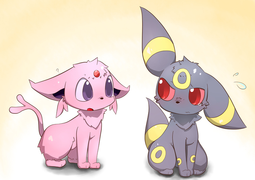 blush duo eeveelution espeon feral nintendo open_mouth plain_background pok&eacute;mon sitting umbreon video_games しろくろいの