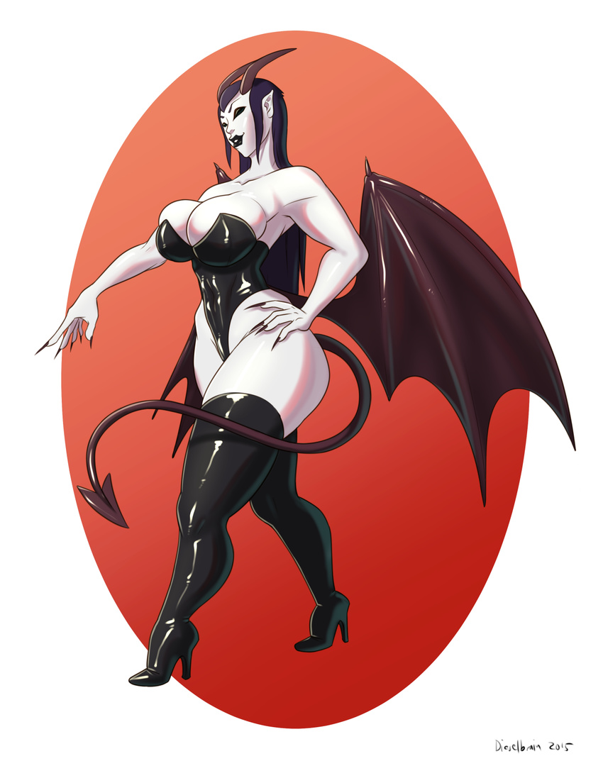2015 big_breasts breasts cleavage clothed clothing demon dieselbrain female horn skimpy solo succubus wings