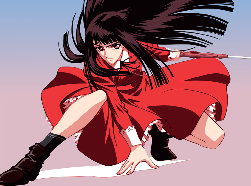 absurdres black_hair dress highres kishuu_arashi long_hair red_dress solo sword weapon x_(manga)