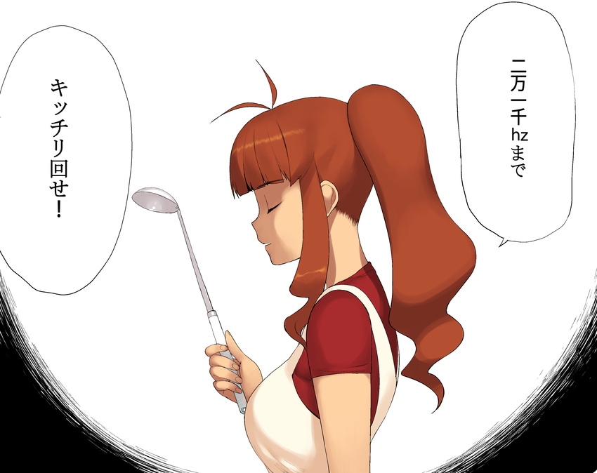 a1 absurdres apron brown_hair closed_eyes hidaka_mai highres idolmaster idolmaster_dearly_stars non-web_source ponytail solo translation_request
