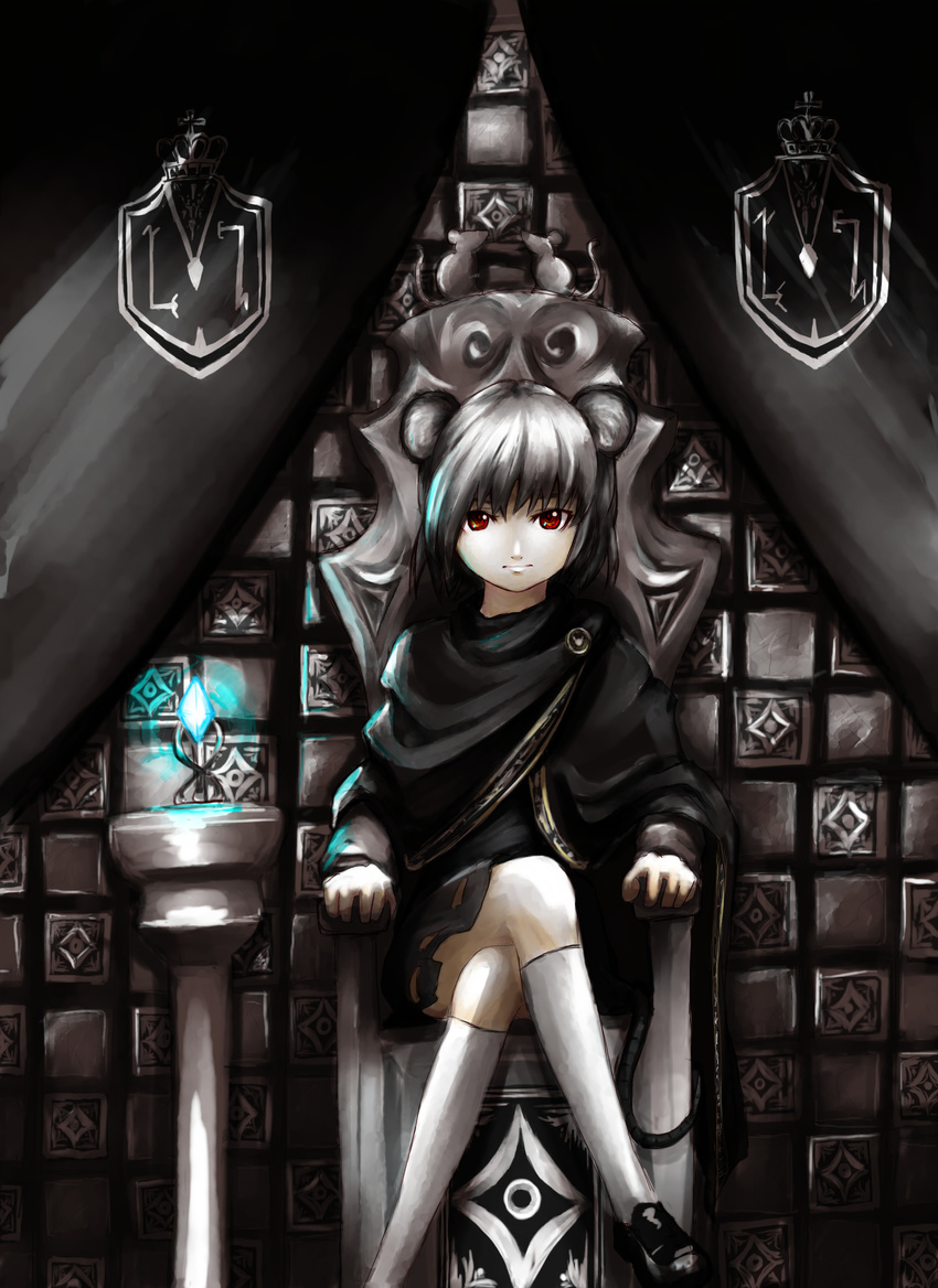 absurdres animal_ears crossed_legs grey_hair highres maruto-b mouse_ears mouse_tail nazrin red_eyes short_hair sitting solo tail throne touhou