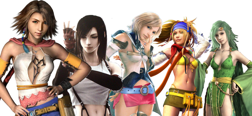 5girls ashe ashelia_b'nargin_dalmasca cg final_fantasy final_fantasy_4 final_fantasy_7 final_fantasy_iv final_fantasy_vii final_fantasy_x final_fantasy_x-2 final_fantasy_x2 final_fantasy_xii green_hair multiple_girls rikku rydia tifa tifa_lockhart tifa_lockheart yuna