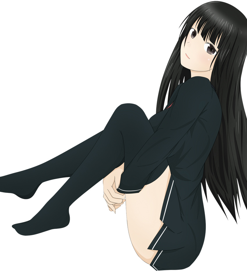 black_bullet black_eyes black_hair black_legwear extraction full_body highres light_smile long_hair long_legs looking_at_viewer solo tendou_kisara thighhighs transparent_background zettai_ryouiki