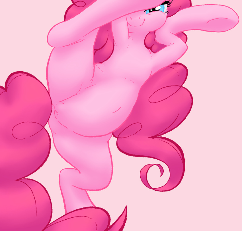 belly blue_eyes chromaskunk curly_hair equine female feral friendship_is_magic fur grey_background hair half-closed_eyes hooves horse looking_at_viewer mammal mane my_little_pony navel pink_fur pink_hair pinkie_pie_(mlp) plain_background pony pussy raised_leg smile solo spread_legs spreading standing stoic5 underhoof