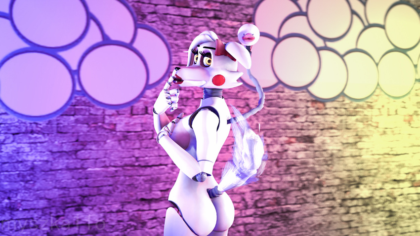 3d animatronic anthro big_breasts breasts butt female five_nights_at_freddy's five_nights_at_freddy's_2 fur hair looking_at_viewer looking_back machine mangle_(fnaf) mechanical myszka11o nude robot video_games white_fur white_hair yellow_eyes