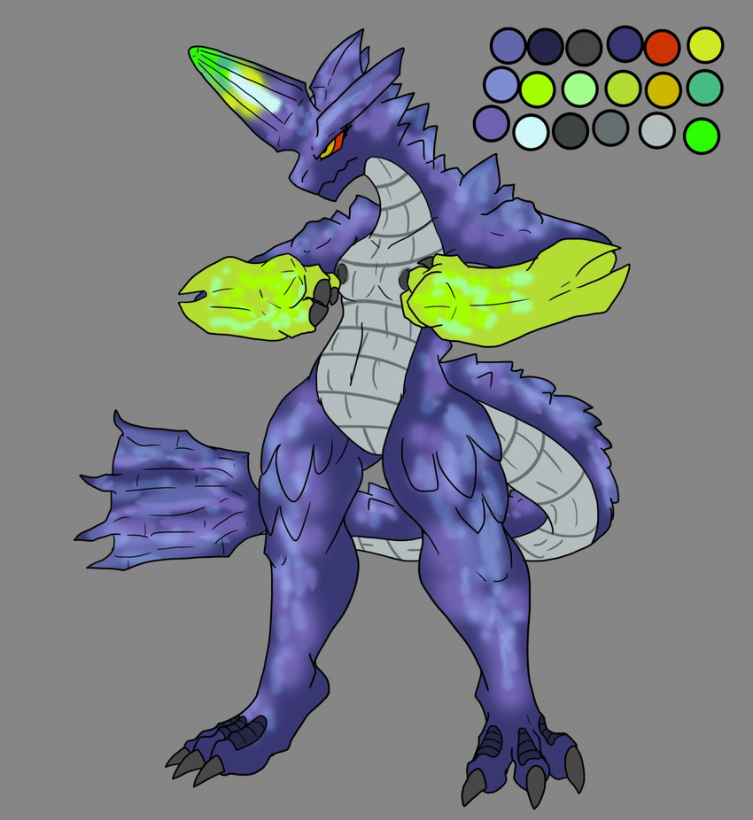 2013 anthro anthrofied black_nipples blue_scales brachydios breasts brute_wyvern capcom claws diamonddragon female green_scales grey_background horn model_sheet monster_hunter nipples nude plain_background red_sclera scalie slit_pupils small_breasts solo toe_claws video_games yellow_eyes