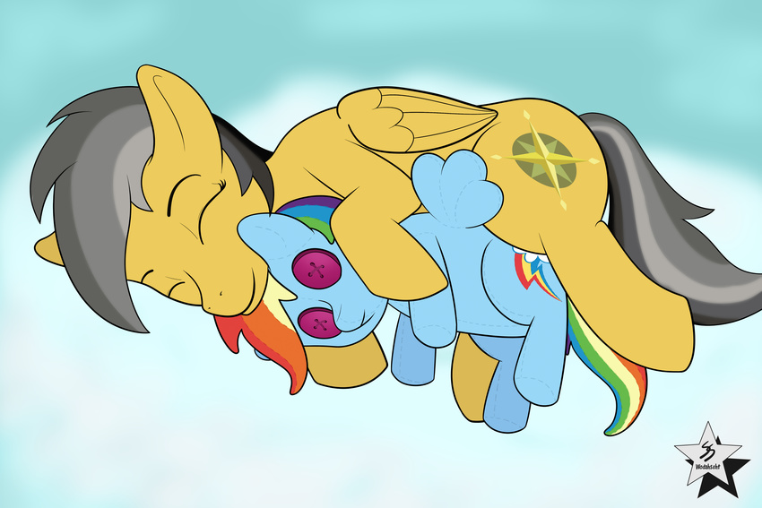 2015 absurd_res cutie_mark daring_do_(mlp) equine eyes_closed female friendship_is_magic fur hi_res mammal my_little_pony pegasus plushie rainbow_dash_(mlp) sleeping smile tan_fur wings wodahseht