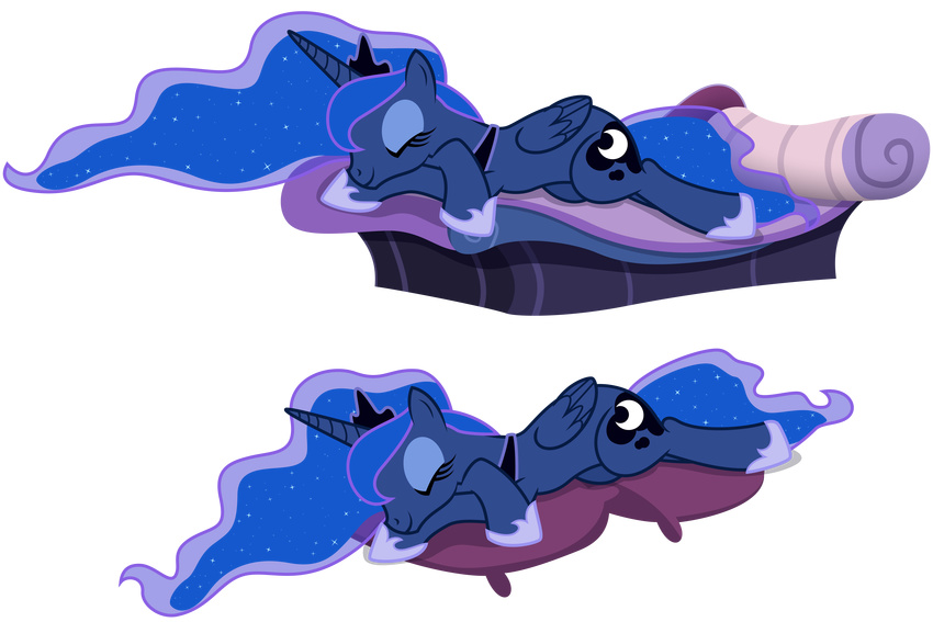 absurd_res bed blue_hair crown cutie_mark equine eyes_closed female friendship_is_magic hair hi_res horn lying mammal my_little_pony neckalce pillow princess_luna_(mlp) sleeping sparkles winged_unicorn wings yanoda