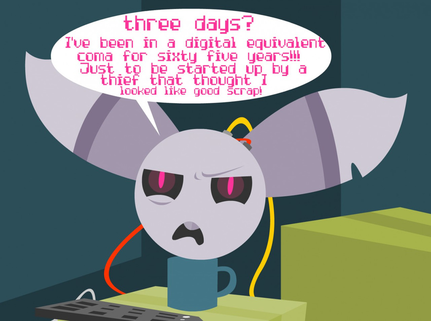 angry animatronic coffee_cup comic detached_head eeple english_text lagomorph long_ears machine mammal mechanical robot shane_frost text wire