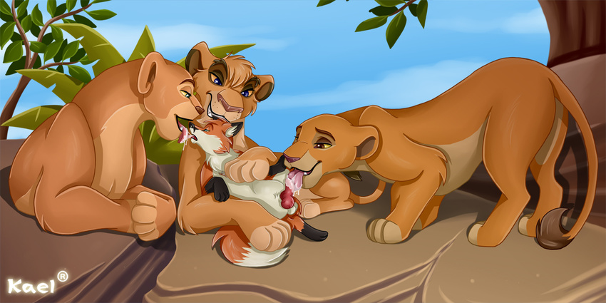 canine disney feline female feral fox kael_tiger kiara kissing licking lion male male/female mammal nala oral the_lion_king tongue tongue_out vitani