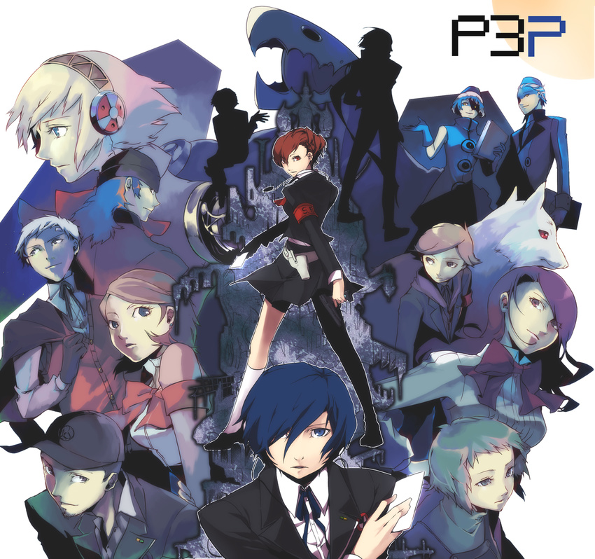 6+boys 6+girls aegis_(persona) amada_ken android aragaki_shinjirou baseball_cap beanie black_hair blonde_hair blue_eyes blue_hair book bow brown_eyes brown_hair choker dog dress elizabeth_(persona) everyone female_protagonist_(persona_3) gloves green_hair hair_ornament hair_over_one_eye hairband hairclip hat headphones highres iori_junpei kirijou_mitsuru koromaru long_hair mochizuki_ryouji multiple_boys multiple_girls persona persona_3 persona_3_portable red_eyes red_hair ribbon sanada_akihiko school_uniform short_hair silver_hair skirt smile takeba_yukari tartarus teodor yamagishi_fuuka yellow_eyes yuuki_makoto