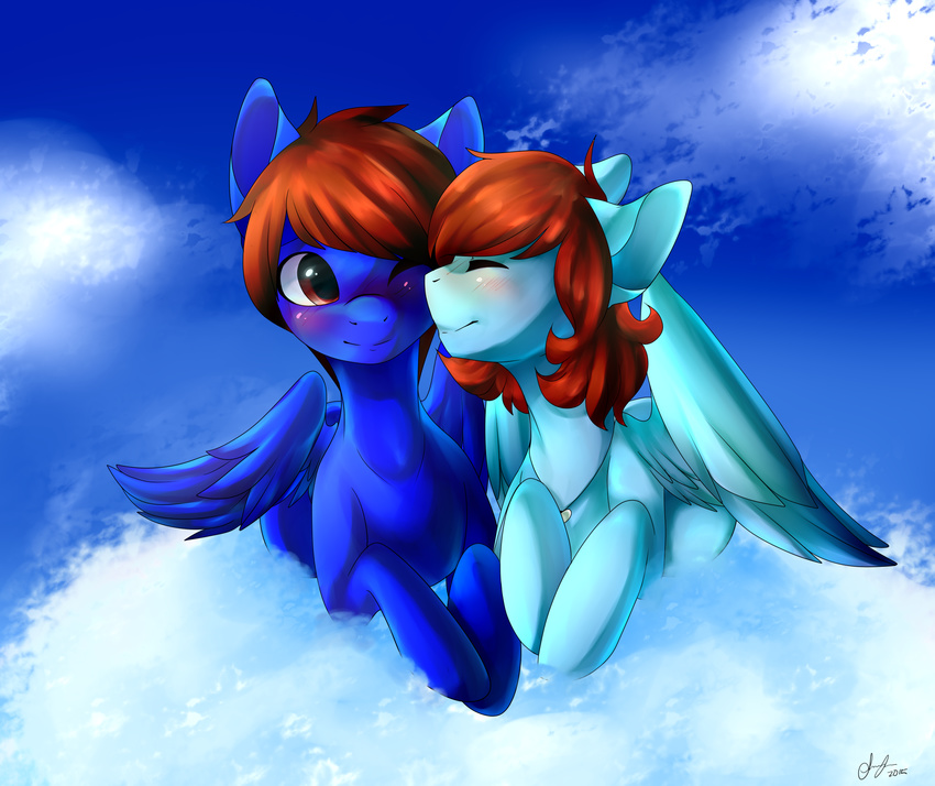 blue_fur brown_hair character couple equine fan_character female freeze-pop88 friendship_is_magic fur hair horse invalid_tag male mammal my_little_pony nuzzling pegasus pony ponysona sona wings