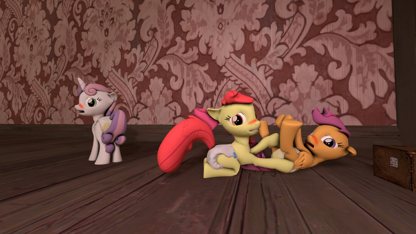 apple_bloom_(mlp) cgi diaper digital_media_(artwork) embarassing filmmaker friendship_is_magic my_little_pony peeing porntf2 scootaloo_(mlp) source source_filmmaker sweetiebell urine