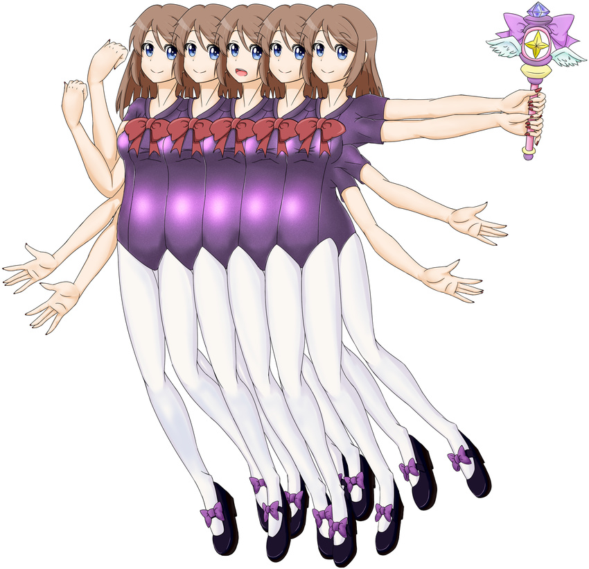 conjoined high_heels highres leotard multiple_arms multiple_heads multiple_legs nail_polish pantyhose simple_background white_legwear