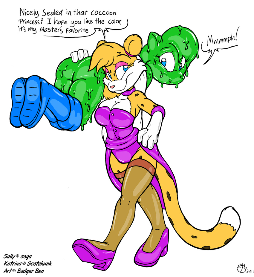 duo encasement feline katrina leopard mammal peril rubber sally_acorn sonic_(series)