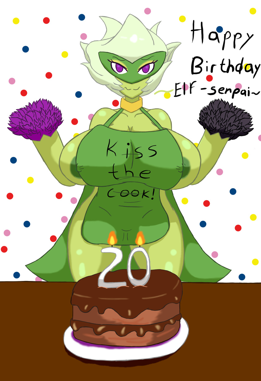 20 anthro apron big_breasts birthday_cake breasts cake candle candy chocolate confetti deadpliss dexy flower food nintendo nude_apron plant pok&eacute;mon pok&eacute;morph roserade shiny video_games