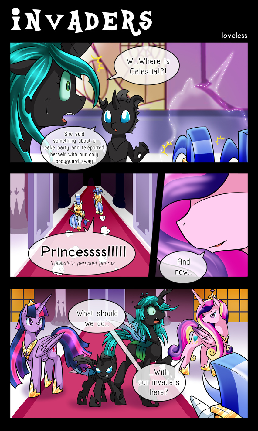 2015 changeling comic couple crying dialogue duo english_text equine female feral friendship_is_magic fur hair horn hug mammal my_little_pony open_mouth princess_cadance_(mlp) purple_eyes queen_chrysalis_(mlp) royal_guard_(mlp) royalty tears text twilight_sparkle_(mlp) vavacung winged_unicorn wings