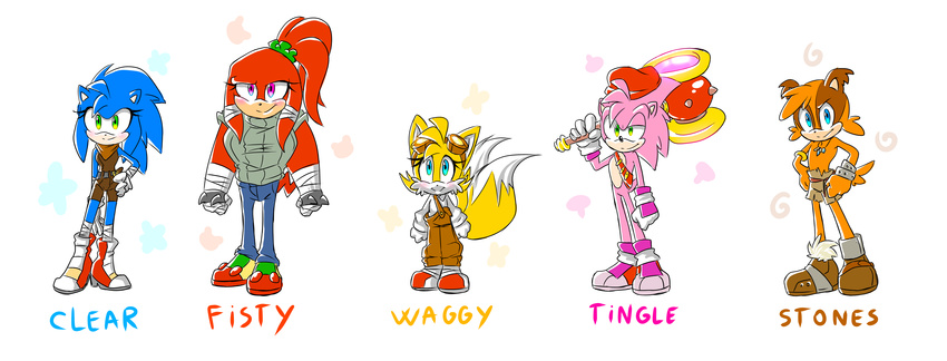 amy_rose badger blue_eyes boots canine clothing crossgender echidna eyewear female footwear fox goggles green_eyes group hammer hedgehog high_heels knuckles_the_echidna male mammal monotreme mustelid pink_eyes sonic_(series) sonic_(sonic) sonic_boom sticks_the_jungle_badger thegreatrouge tools