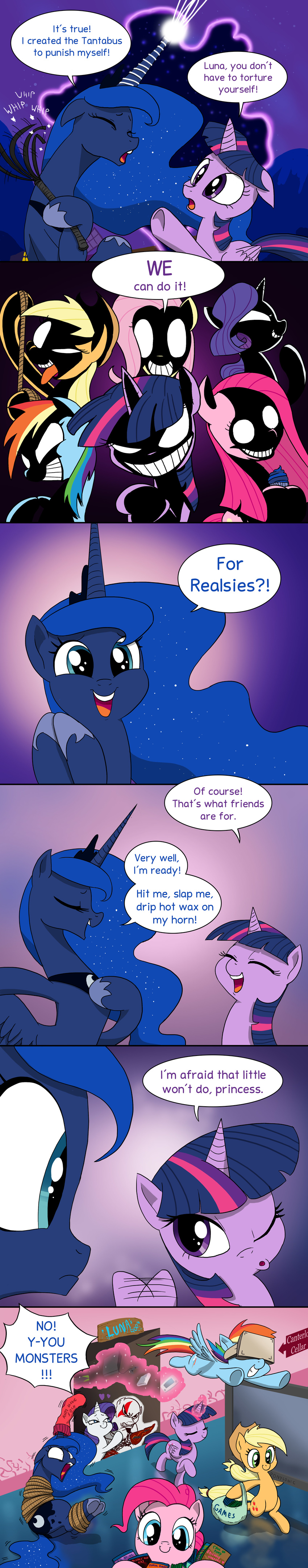 2015 absurd_res applejack_(mlp) comic crossover dialogue doublewbrothers earth_pony english_text equine female feral fluttershy_(mlp) friendship_is_magic god_of_war hi_res horn horse humor kratos mammal my_little_pony pegasus pinkie_pie_(mlp) pony princess_luna_(mlp) rainbow_dash_(mlp) rarity_(mlp) text twilight_sparkle_(mlp) unicorn winged_unicorn wings
