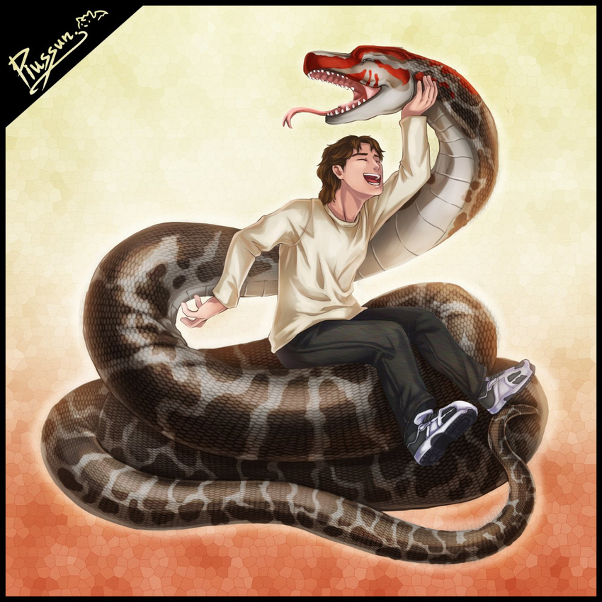 coiling human laugh male mammal plussun reptile scalie snake tagme tongue tongue_out