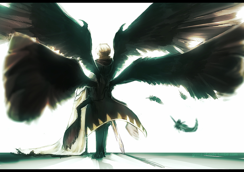 bad_end black_wings cloak dark_persona feathered_wings fire_emblem fire_emblem:_kakusei gimurei male_my_unit_(fire_emblem:_kakusei) multiple_wings my_unit_(fire_emblem:_kakusei) simple_background spoilers sword weapon white_background wings zettaiiya