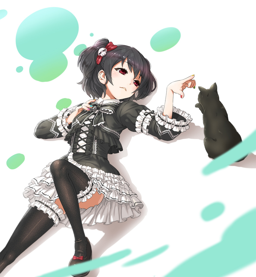 cat chou_denji_mayuge frills gothic_lolita highres lolita_fashion short_hair thighhighs