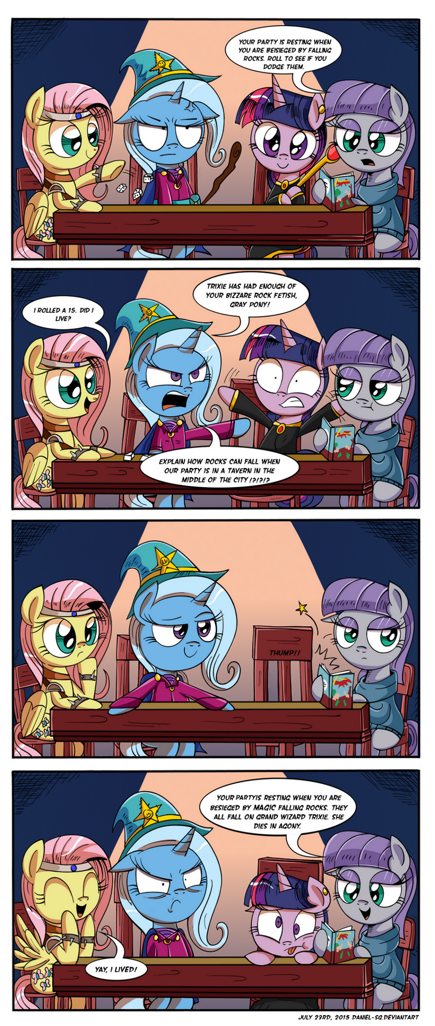 2015 annoyed chair comic daniel-sg derp_eyes dialogue dungeons_&amp;_dragons english_text equine female fluttershy_(mlp) friendship_is_magic group horse mammal maud_pie_(mlp) my_little_pony pegasus pony sitting staff text trixie_(mlp) twilight_sparkle_(mlp) uniorn wings