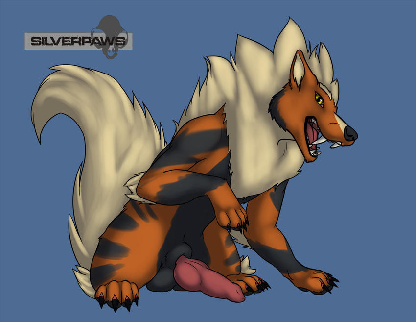 2015 animal_genitalia arcanine balls canine canine_penis chakat-silverpaws feral fur knot male mammal nintendo penis pok&eacute;mon pressenting smile video_games