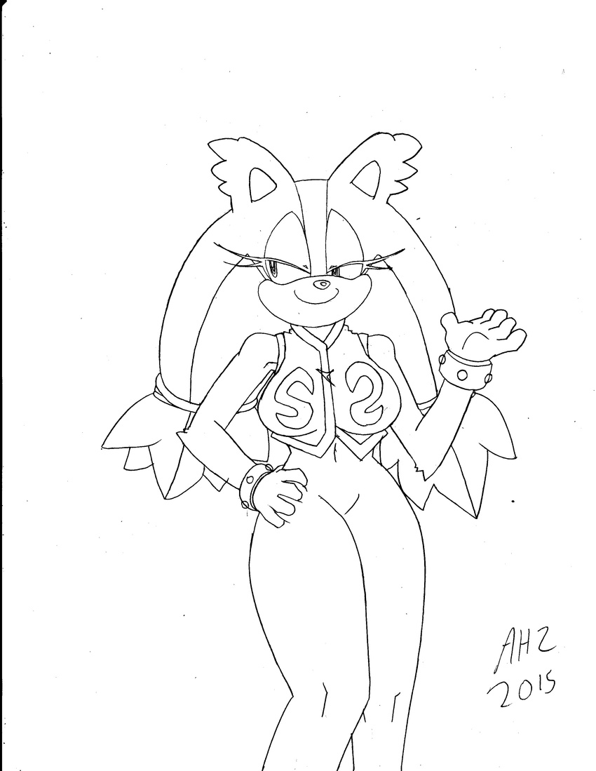 2015 anthro badger big_breasts black_and_white breasts clothed clothing dreamcastzx female hedgehog mammal monochrome mustelid solo sonic_(series) sticks_the_jungle_badger