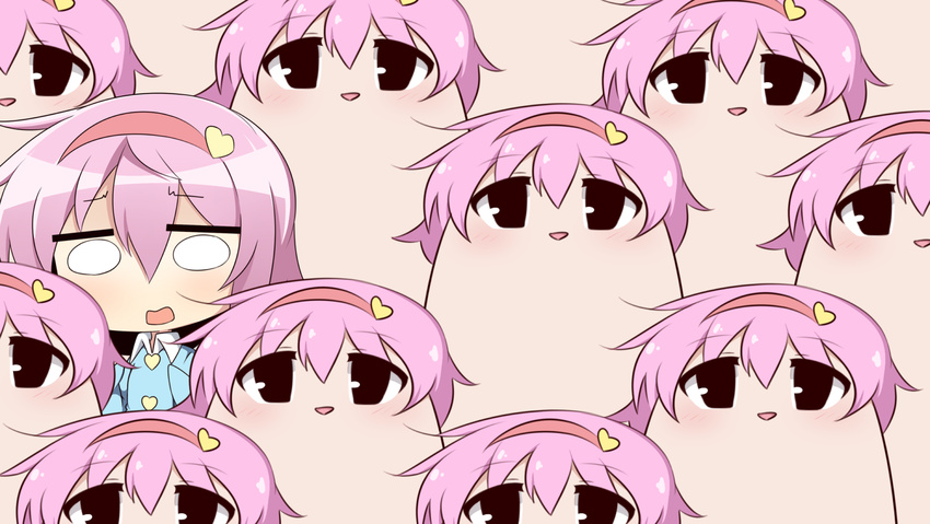 blush chibi hairband himouto!_umaru-chan komeiji_satori odd_one_out open_mouth pink_hair solid_oval_eyes su----per_cute swarm touhou twumi