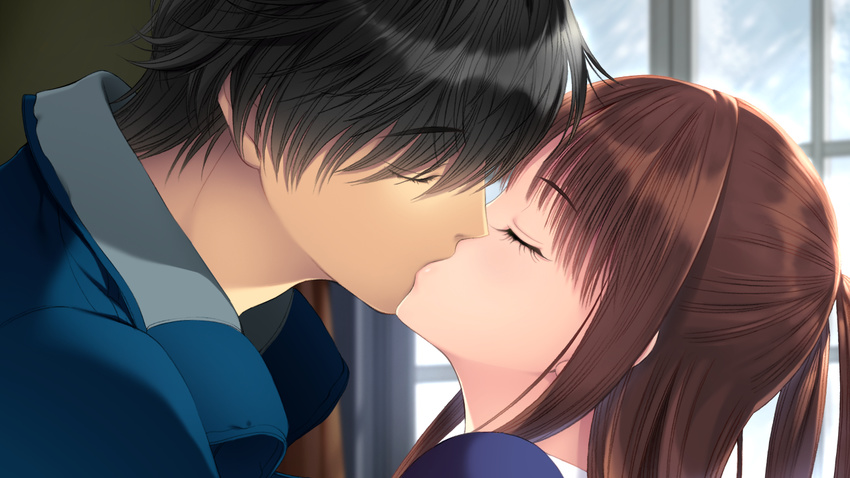 1girl closed_eyes couple game_cg hetero ichikawa_saasha kiss matsubara_kusuha neyuki_no_gen'ei