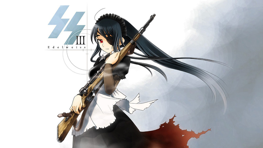 bolt_action edelweiss_(otaku_beam) eyepatch gun highres maid mauser_98 original otakubeam rifle sniper_rifle solo wallpaper weapon