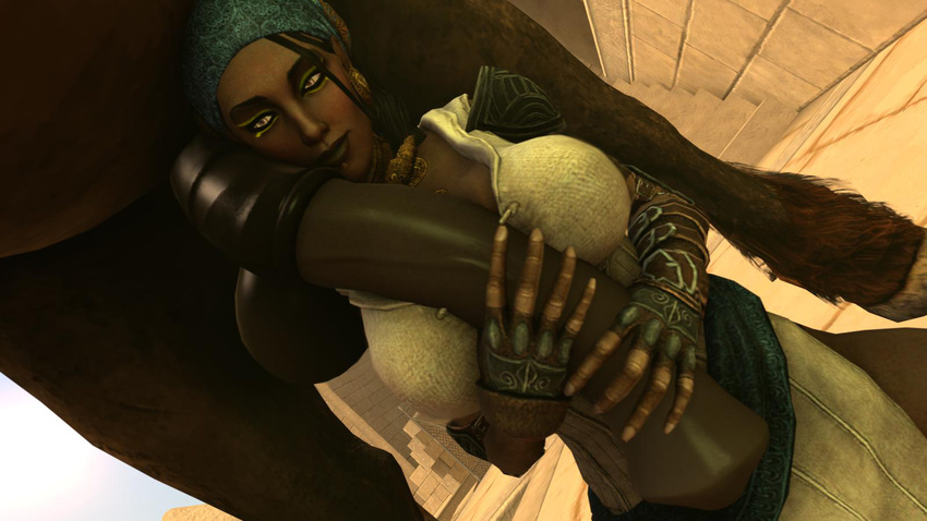 3d balls bestiality big_balls big_breasts breasts cgi clothed clothing dark-skinned_female digital_media_(artwork) dragon_age egyptian equine female feral handjob holding_penis horse huge_balls huge_breasts huge_penis human interspecies isabela makeup male mammal penis sitting source_filmmaker the_firebrand two-handed_handjob video_games