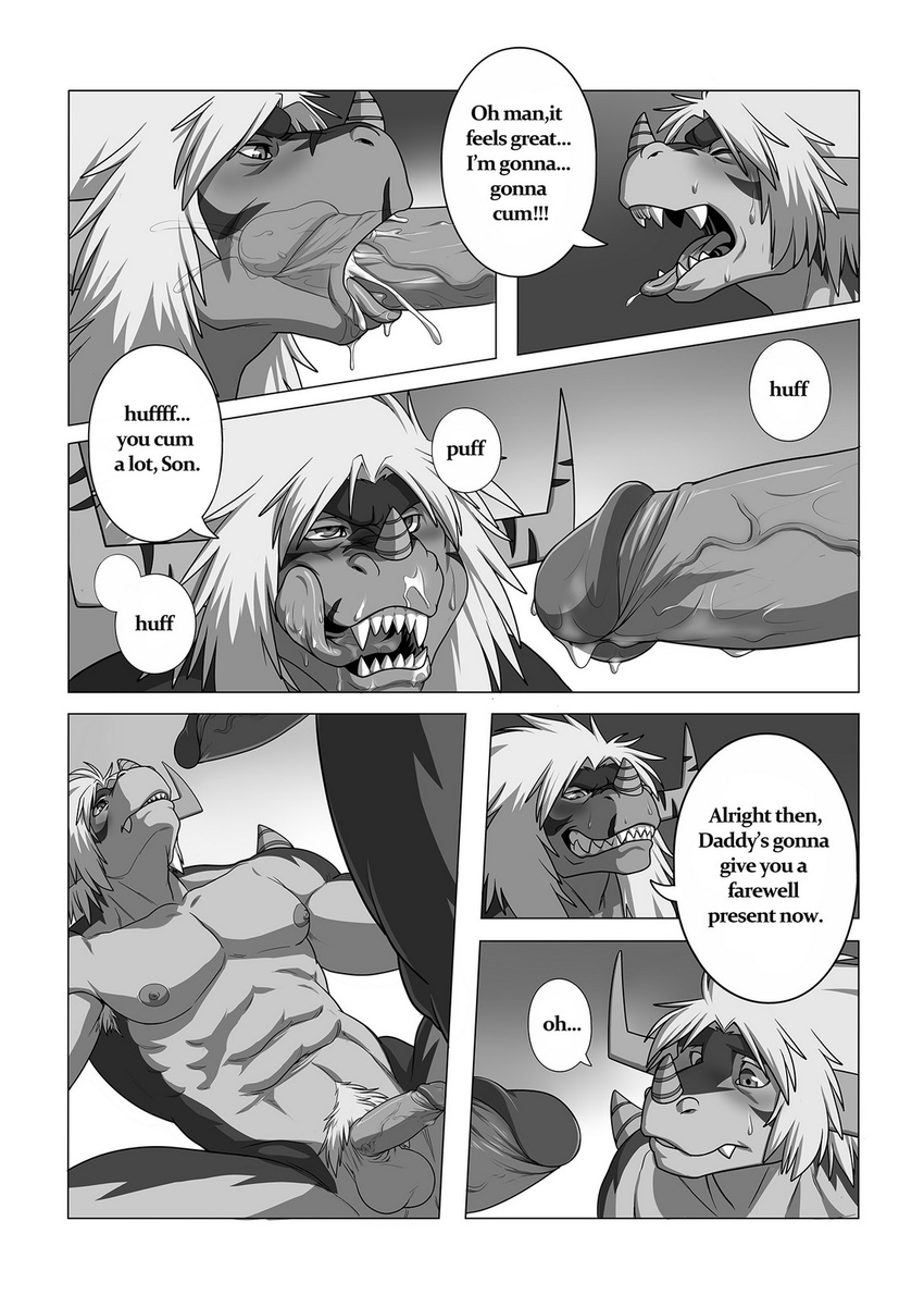 balls buddyfight comic cum cum_in_mouth cum_inside cum_on_face dialogue dragon drum's_father drum_(buddyfight) duo english_text erection father father_and_son fellatio horn humanoid_penis incest licking licking_lips male male/male naughty_face nipples nude oral parent penis play_my_style_workshop_(artist) sex son spread_legs spreading text tongue tongue_out vein